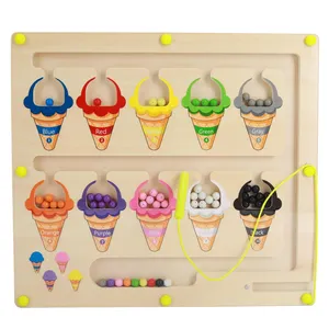 PT OEM&ODM Ice Cream Magnetic Color And Number Maze Wooden Magnet And Maze Game Magnetic Color Maze Board Puzzles