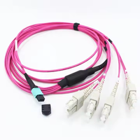 MPO kabel MTP 12 Core 24 Core wanita, kabel Patch bagasi serat optik OM3 OM4 Multimode 3.0mm 2.0mm tipe LSZH