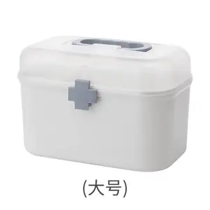 Small Home Medicine Box with Portable Plastic Handle Empty Emergency Medicine Storage Organizer Layered Case