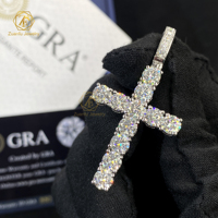 Pendentif croix en argent sterling 925 plaqué or, moissanite VVS, style hip-hop, bijoux pour hommes et femmes