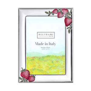 Cadre photo Beltrami 4x6 plaqué argent fabriqué en Italie, motif fraise - Product Image 1