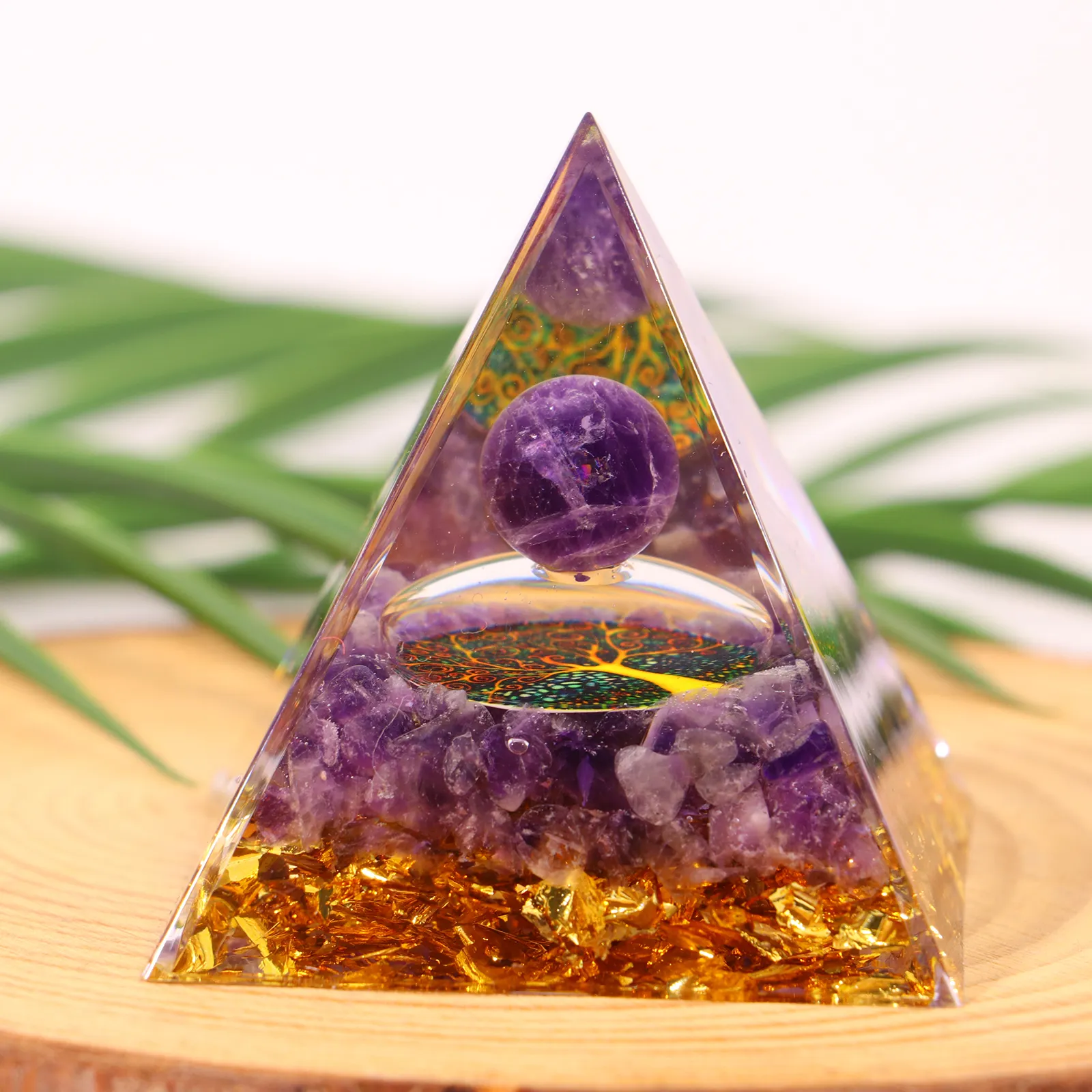 60mm ametista Chips sette chakra spirito guarigione piramide Orgone per energia positiva e sfera di cristallo ametista