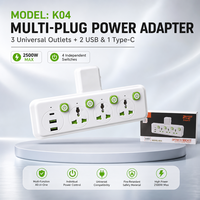 Kabel Ekstensi Stop Kontak Universal 3 Lubang dengan 2 Port USB Tipe C, Distributor Daya Cerdas untuk Belajar, Colokan Kustom