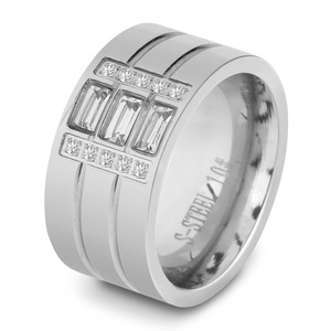 Stainless Steel <b>Ring</b> 12mm <b>Gold</b> Tone Channel <b>Set</b> Diamond Women's Fashion Jewelry Everyday Wear Geometric Design - Product Image 5