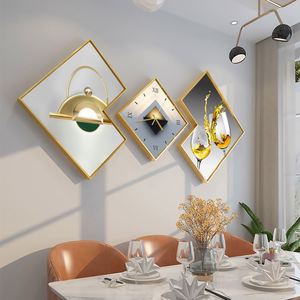 Cuadro de Porcelana de Tres Paneles con Diseño Nórdico para Sala de Estar, <span class=keywords><strong>Pintura</strong></span> Moderna Minimalista para Pared de Fondo de Sofá, Cuadro con Reloj - Product Image 3