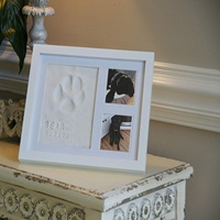 Kit Cadre Photo Souvenir Écologique en Bois Premium pour Empreintes de Pattes de Chien et de Chat avec Moule en Argile et Pochoir - Cadeau Commémoratif Tendance (Blanc)