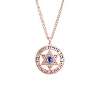 Pendentif en acier inoxydable de style européen, œil d'ange et de démon, diamant bleu, hexagramme porte-bonheur, collier en acier titane pour homme