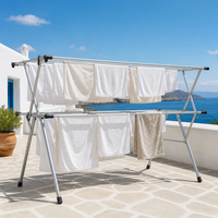 Séchoir à linge mobile autoportant robuste à double rail en acier inoxydable pour vêtements