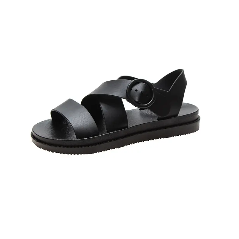 Sandal kulit datar wanita Logo kustom sandal musim panas hitam nyaman sepatu pantai sandal Platform untuk wanita