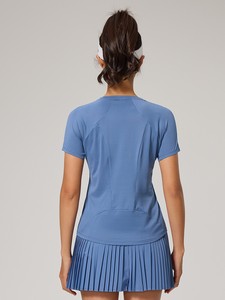 T-shirt de sport respirant à col rond pour course en extérieur avec tissu en maille, robe de tennis, vêtement de yoga à manches courtes, vente en gros de vêtements de sport pour femmes - Product Image 5