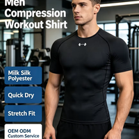 T-shirt de compression pour homme en polyester soie de lait, séchage rapide, manches courtes, pour la gym et le fitness, logo personnalisé, OEM ODM, vente en gros