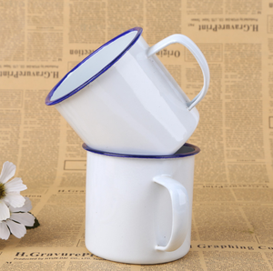 Tasses à thé et à café en émail métallique de camping avec poignée, plusieurs tailles et couleurs : jaune/vert, blanc/crème - Product Image 1
