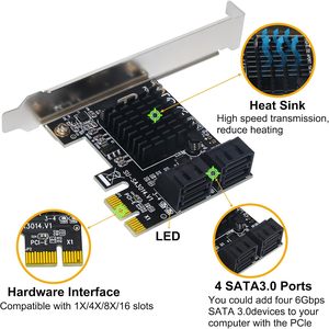 PCIe SATA Kartı 4 Bağlantı Noktalı 6 Gbps SATA 3.0 Denetleyici Adaptörü 4 Kablolar Masaüstü Bilgisayar için Alüminyum Alaşımlı Düşük Profil Braketi Stok - Product Image 4
