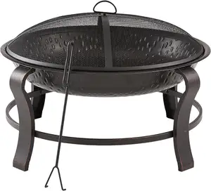 Outdoor Round Wood Burning Fire Pit Bowl with Mesh Screen Outdoor Large Fire Pit