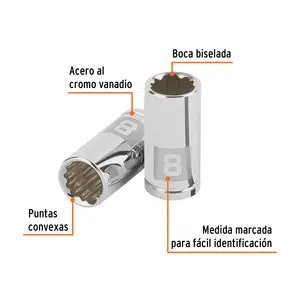 BOX 6 8mm <b>Socket</b>, <b>12</b> <b>Points</b>, 1/4" Drive, TRUPER - Product Image 2