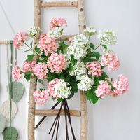 3 Têtes d'hortensias artificiels en soie, toucher réel, viburnum boule de neige, fausses fleurs pour décoration de mariage, suspension au plafond, table ou vase.