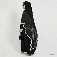 Tenue de soirée formelle modeste pour femmes musulmanes, Abaya de Dubaï, ensemble 3 pièces, cape luxueuse avec strass et pompons, vêtement d'extérieur avec robe intérieure