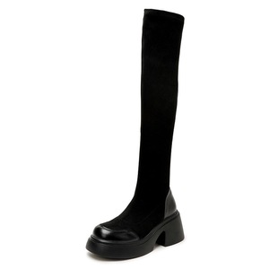 Bottines en daim style coréen élastiques et fines <span class=keywords><strong>pour</strong></span> femmes de petite taille, printemps automne 2023, nouvelles bottes mi-<span class=keywords><strong>mollet</strong></span> à semelle épaisse et bout carré - Product Image 5