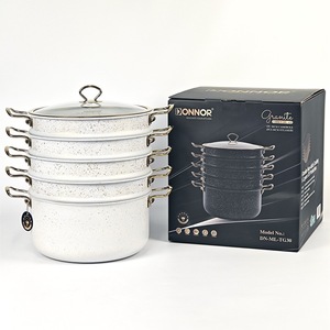 Magnifique ensemble <span class=keywords><strong>de</strong></span> cuisson vapeur en granit à 5 niveaux, marmite à soupe <span class=keywords><strong>de</strong></span> 30 cm avec panier à 4 couches, accent doré, style classique, articles ménagers en gros - Product Image 1
