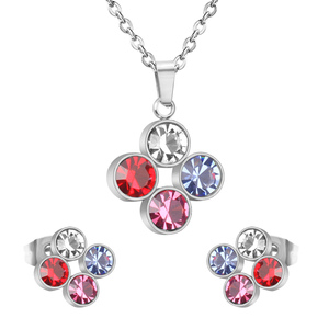 Pendientes de acero inoxidable con forma de flor para mujer, conjunto de joyería <span class=keywords><strong>Popular</strong></span>, chapado en oro, varios colores, CZ - Product Image 3