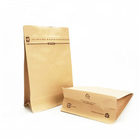 Sac à café kraft doublé en papier kraft, sac à fond plat et à fermeture éclair, sac à café brun à fond plat avec feuille d'aluminium et fermeture à glissière