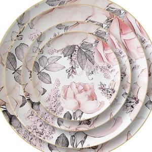 Camelia Bone China Plate Set Gold Trim Luxury Ceramic Hotel Theme Dining Collection para Steak Pasta Cake Restaurant Vajilla - Product Image 1