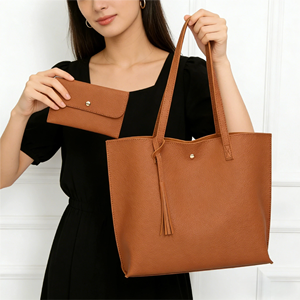 Juego de 2 Bolsos de Mano de Cuero PU con Borlas, <span class=keywords><strong>Color</strong></span> Sólido, Gran Capacidad, Bolsos de Hombro de Moda para Mujer - Product Image 1