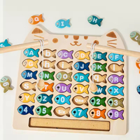 Juego de Pesca con Letras y Números Montessori, Tablero de Rompecabezas de Madera, Juguete Educativo de Pesca para el Desarrollo Cognitivo, Conteo y Ortografía de Niños Pequeños