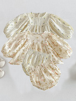 Ensemble de vêtements pour filles en dentelle vintage brodée, combinaison à manches longues pour bébé, vêtements pour fillettes, costume pour enfants, printemps-automne