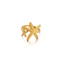 Bague Cœur Fleur Étoile de Mer en Acier Inoxydable Plaqué Or 18K Style Européen-Américain pour Femme, Meilleure Vente Transfrontalière