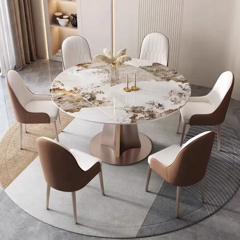 आधुनिक कमरे में रहने वाले फर्नीचर दौर खाने की मेज के साथ संगमरमर दौर पार्टी टेबल कुर्सियों