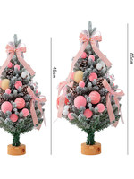 Mini sapin de Noël Yuefu rose 60 cm fait main avec boules, cône de pin et nœuds – Décoration de bureau pour une ambiance festive intérieure, idéal comme cadeau
