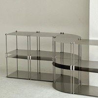 Étagère de rangement modulaire en acier inoxydable brossé, organisateur et présentoir empilable multi-niveaux, style minimaliste haut de gamme