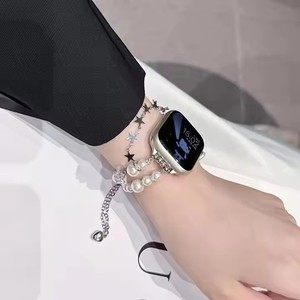 Bracelets de montre en métal avec perles et étoiles pour <span class=keywords><strong>Apple</strong></span> <span class=keywords><strong>Watch</strong></span> 7 8 <span class=keywords><strong>44mm</strong></span> 45mm, <span class=keywords><strong>bracelet</strong></span> en alliage pour iWatch S10 46mm 49mm pour femmes - Product Image 3