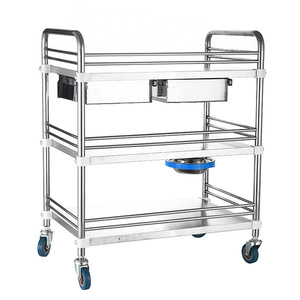 รถเข็นสเตนเลสสามชั้น Haijuya พร้อมลิ้นชักคู่ สำหรับใช้ในร้านเสริมสวย - Product Image 1