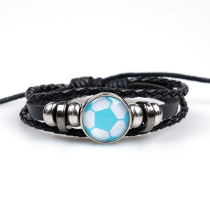 Fuente de comercio electrónico transfronterizo, pulsera de fútbol europea y americana para fanáticos, pulsera de cuero que rodea, popular con cuentas para hombres - Product Image 3