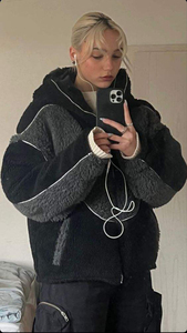 Lông Cừu May Các Bản Vá Lỗi 100% Sherpa Lông Cừu Polyester 500gsm Sợi Mật Độ Cho Một Chất Lượng Cao Phù Hợp Cao Cổ Zip Lên Hoodies - Product Image 4