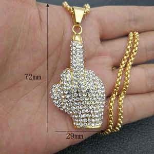 Uomini di modo 18k Placcato Oro Dei Monili Iced Out Hip Hop Pugno Rhinestone Della Cz di Cristallo Del Pendente Della Collana - Product Image 5