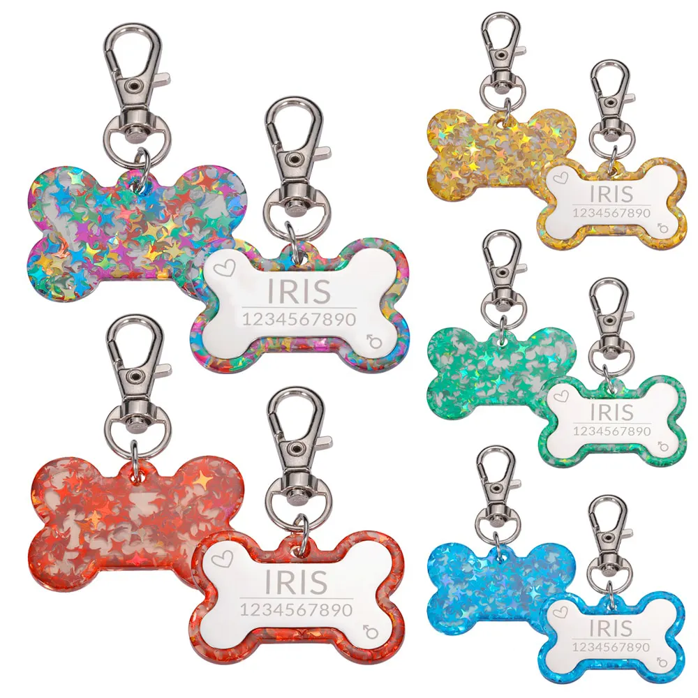 Etiqueta de identificación acrílica para mascotas, Collar colorido personalizado para perros y gatos, accesorios con nombre gratis