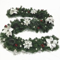 Weihnachtliche Rattan-Dekoration 2,7 Meter Großer Türhänger Weihnachtsbaum-Dekoration Gold-Roter Blumenkranz Set