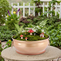 Pot besi gaya Vintage, dengan pegangan cincin ganda emas buatan tangan penanam logam bulat untuk dekorasi rumah dalam ruangan berkebun dan pesta