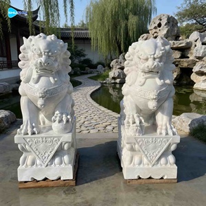 중국 야외 실물 크기 화강암 푸 도그 백색 대리석 수호사자 조각상 - Product Image 2