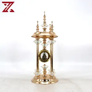 现代简约艺术静音玻璃金属桌钟创意金色水晶装饰经典桌钟