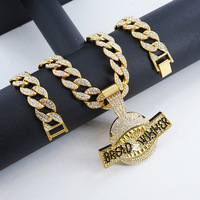 Nouveau Collier Chaîne Cubaine Plaqué Or en Alliage avec Pendentif Lettre BREAD WINNER Iced Out, Breloque Hip Hop, Bijoux de Rappeur