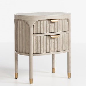 Table de chevet ronde contemporaine de luxe à 2 tiroirs en bois pour chambre à coucher, hôtel ou maison - Product Image 2