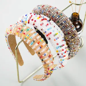 Thick Sponge Handmade Hair Hoop Hair Accessories Luxury Rice Beads Crystal Headbands