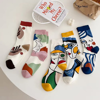 Chaussettes décontractées en polyester et coton respirant, motif peinture à l'huile, avec bordure en dentelle, pour homme et femme, usage quotidien printemps