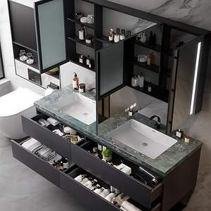 Unit kabinet kamar mandi tahan air <span class=keywords><strong>Vanity</strong></span> Floating inci Amerika Modern baru 2025 dengan meja rias untuk Hotel - Product Image 3