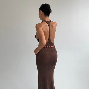 Vestido Maxi Halter de Punto para Mujer, Largo, Sin Mangas, Ajustado, con Diseño de Espalda en T, Vestido de Moda Verano 2026 - Product Image 2