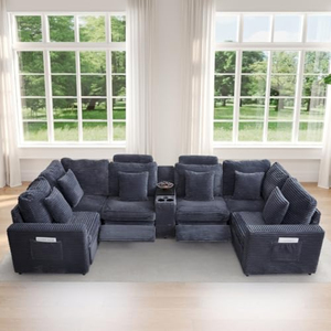 <span class=keywords><strong>Canapé</strong></span> sectionnel inclinable en U avec console, en velours côtelé, 6 places, modulaire, <span class=keywords><strong>pour</strong></span> salon et home cinéma - Product Image 1